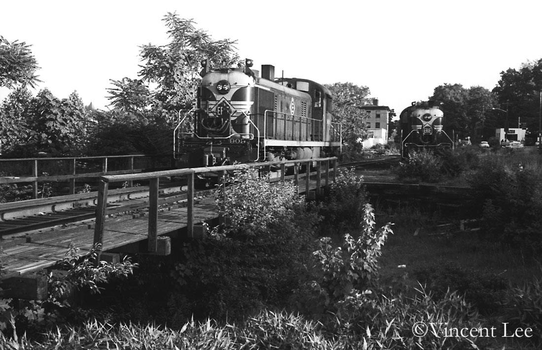 A railroad train on a turntable